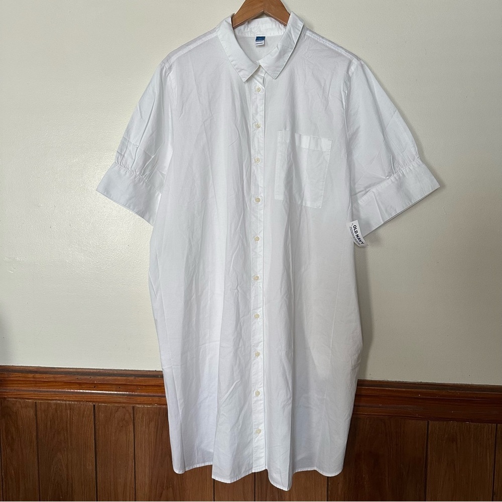 New Old Navy White Cotton Button Down Shirt Dress Size XXL Minimalist Preppy - Picture 2 of 13